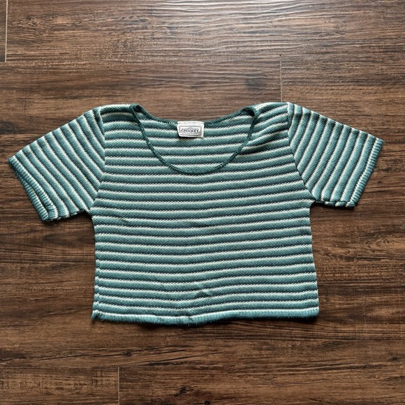 Croquet Club Tops - Vintage 90s Retro Croquet Club Size S/M Multi-Stripe Knit Tee Coastal Top